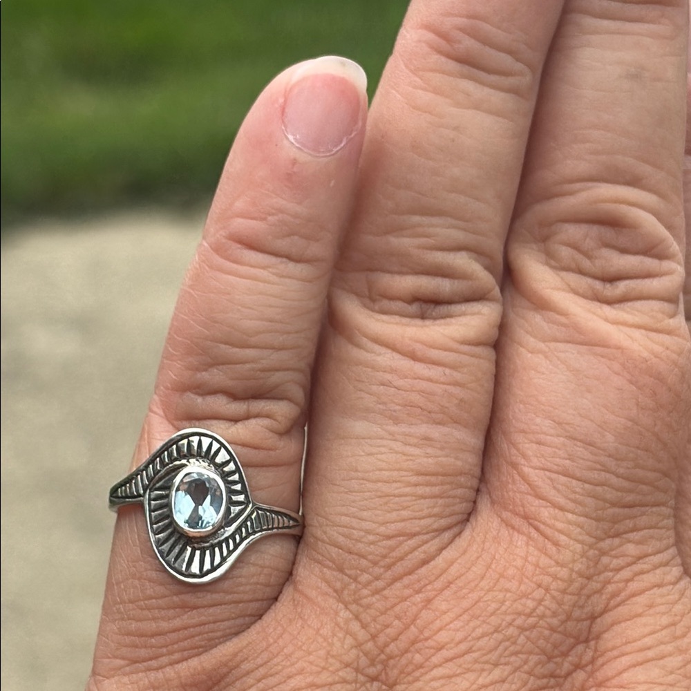 Genuine Natural Blue Topaz Oval Bezel Solitaire Ring Sterling Silver Size 8.5 - Picture 5 of 13